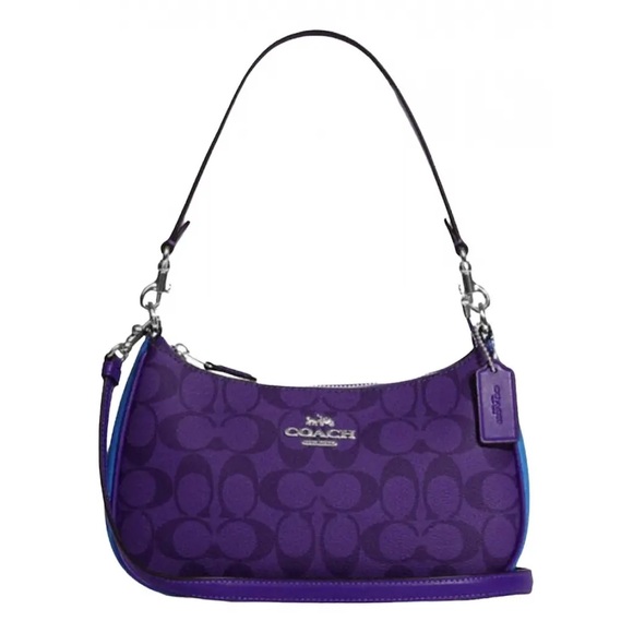 Coach Teri Shoulder Crossbody Bag In Blocked Signature Canvas Blue & Purple - Picture 12 of 12